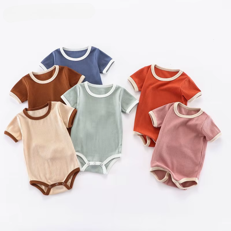 SoftNest – Ribbed Cotton Short Sleeve Romper for Newborns